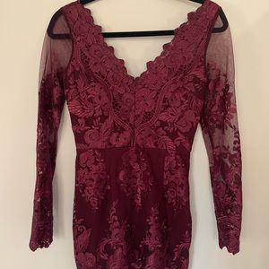 Burgundy short sheer floral dress